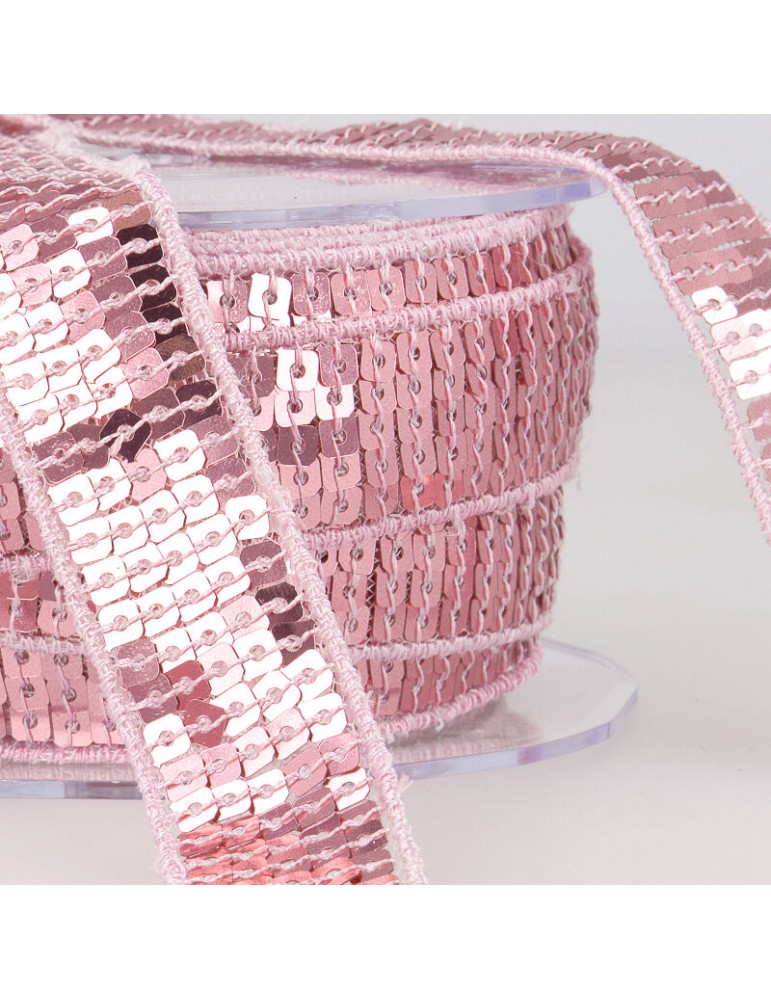 Galon paillettes 22 mm rose