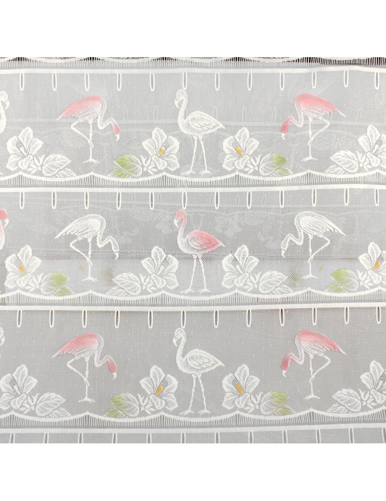 Voilage modulable flamants roses blanc 60 cm Voilage modulable flamants roses blanc 60 cm
