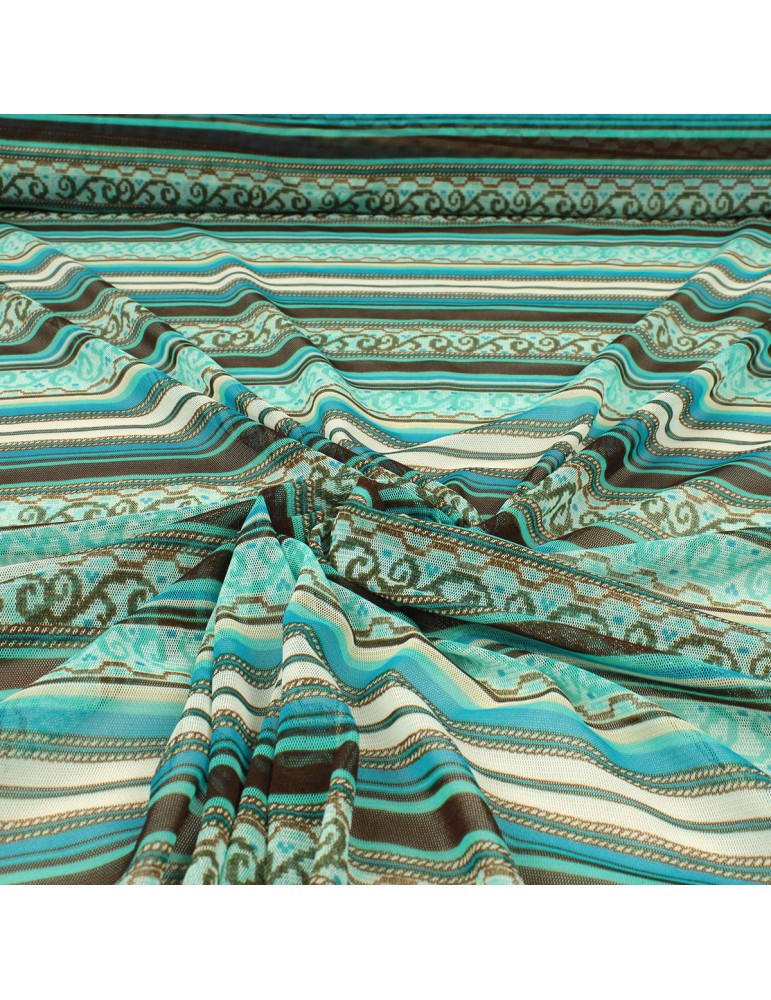 Tissu résille maille rayures turquoise Tissu résille maille rayures turquoise