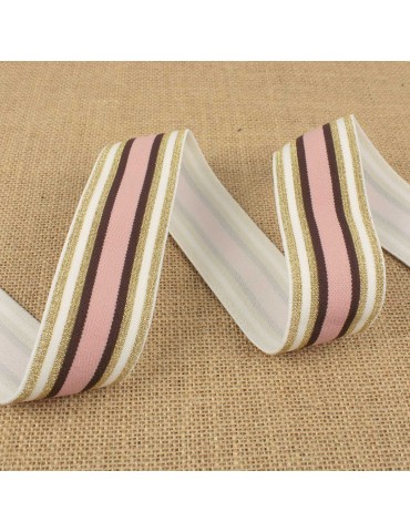 Elastique stripe métal doré/rose 40 mm