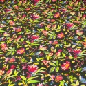 Tissu viscose fleurs/oiseaux noir