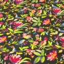 Tissu viscose fleurs/oiseaux noir