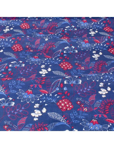 Tissu viscose fleurs/nature bleu