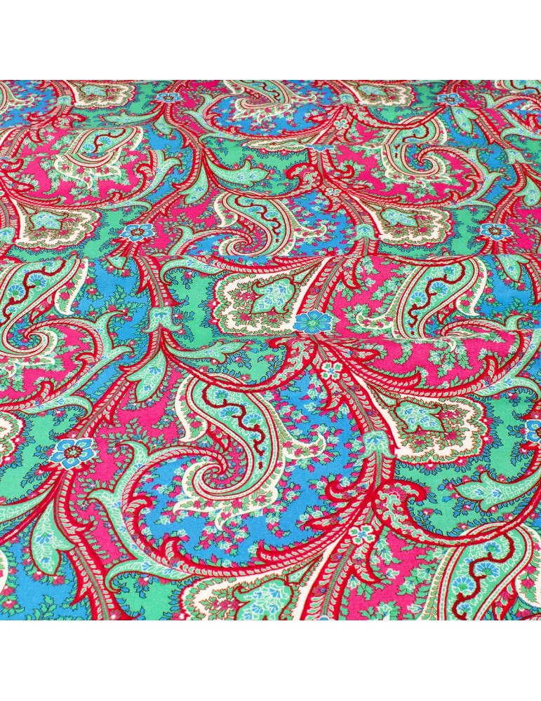 Tissu viscose paisley bleu/rose Tissu viscose paisley bleu/rose
