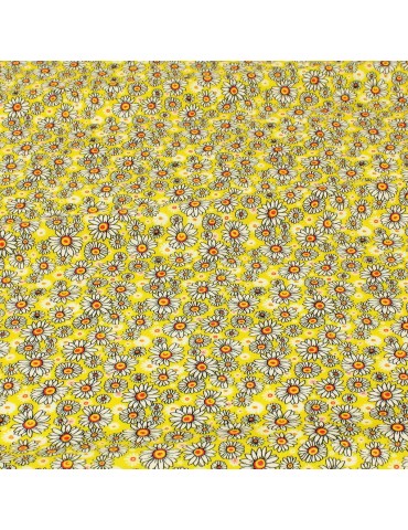 Tissu viscose marguerite jaune
