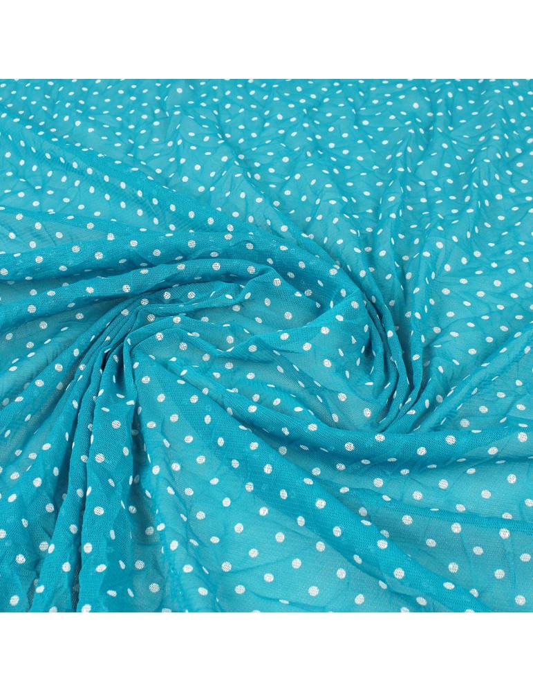 Tissu maille imprimé à pois turquoise