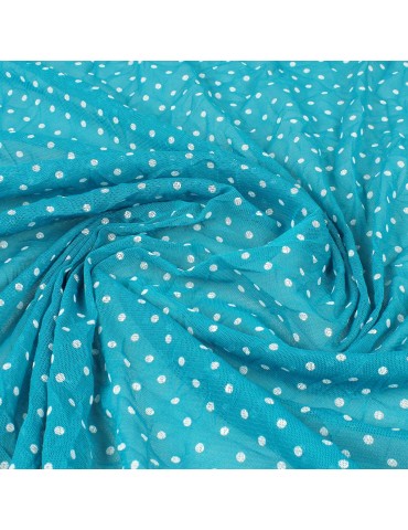 Tissu maille imprimé à pois turquoise