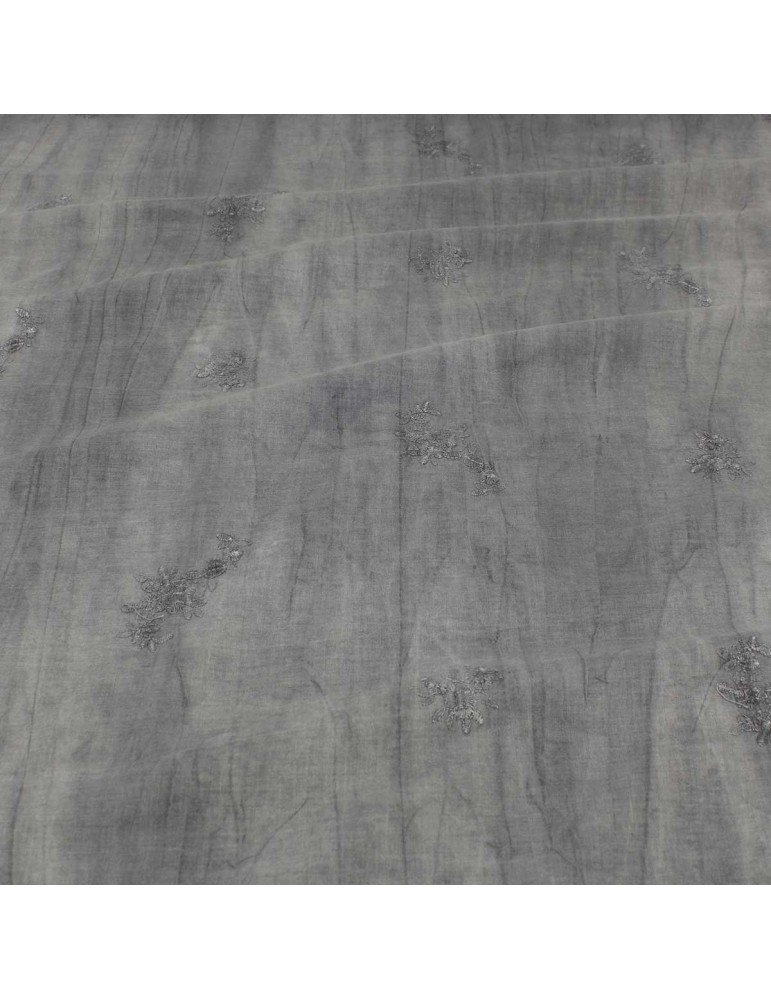 Tissu voile de coton brodé gris perle Tissu voile de coton brodé gris perle