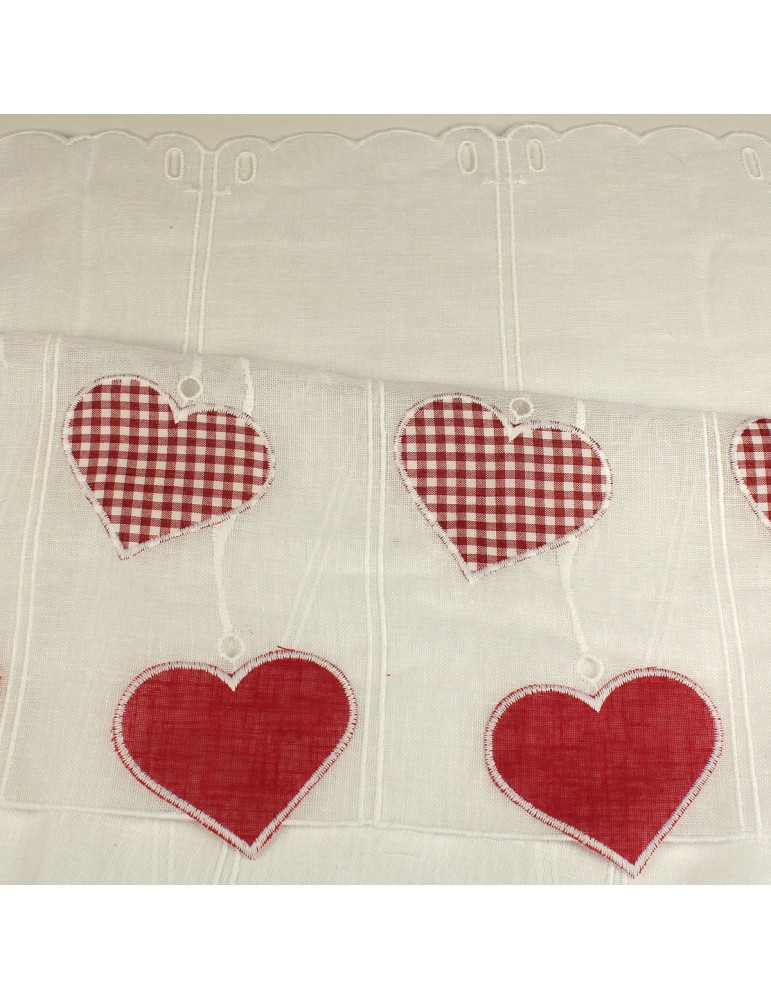 Voilage brise bise coeurs 87 CM de largeur blanc