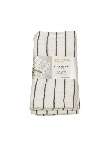 Set 4 torchons rayures noires 45 x 60 cm