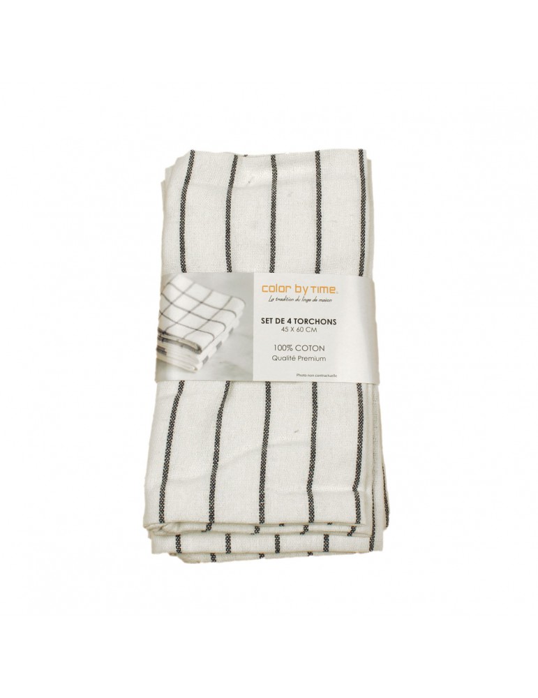 Set 4 torchons rayures noires 45 x 60 cm Set 4 torchons rayures noires 45 x 60 cm