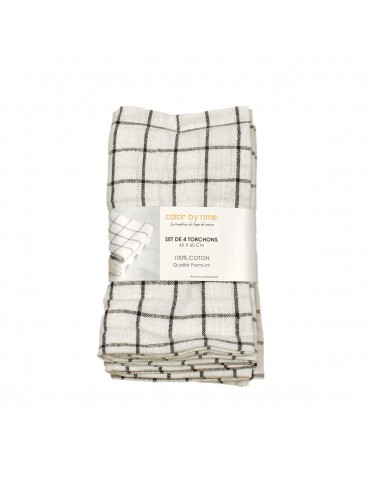 Set 4 torchons quadrillage noir 45 x 60 cm