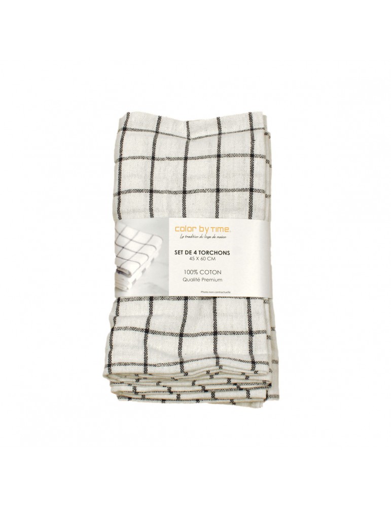 Set 4 torchons quadrillage noir 45 x 60 cm Set 4 torchons quadrillage noir 45 x 60 cm