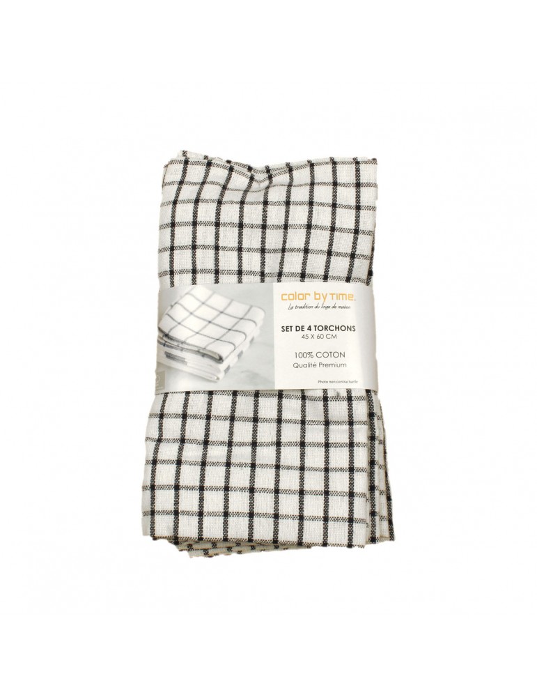 Set 4 torchons mini quadrillage noir 45 x 60 cm Set 4 torchons mini quadrillage noir 45 x 60 cm