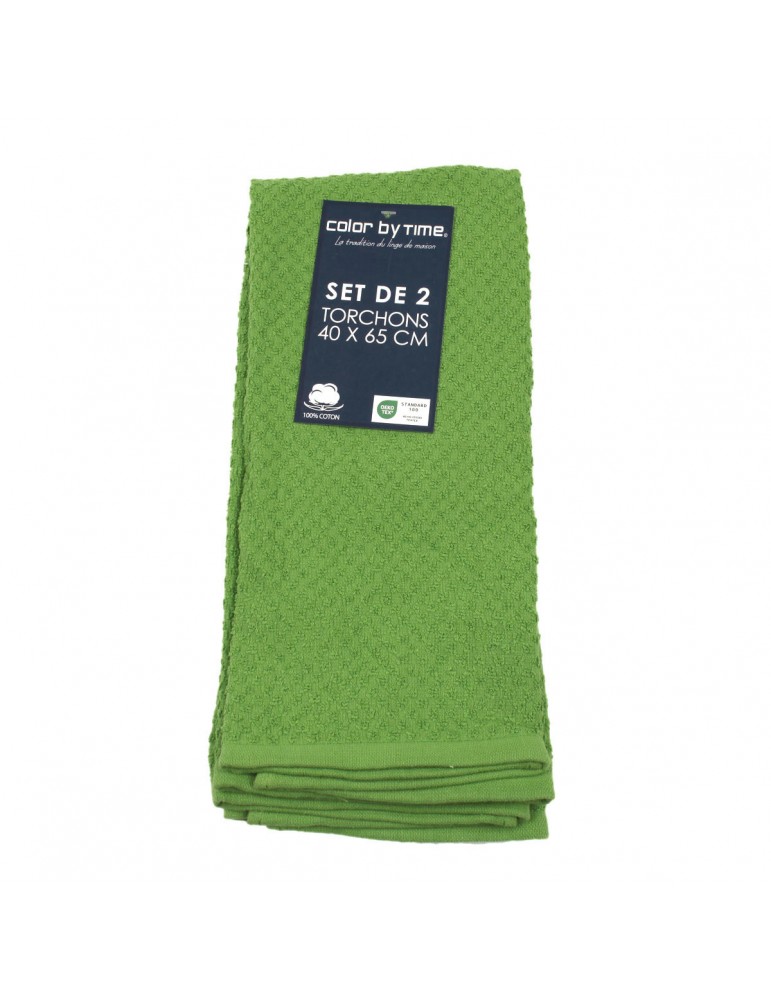 Set de 2 torchons éponge vert 40 x 65 cm Set de 2 torchons éponge vert 40 x 65 cm