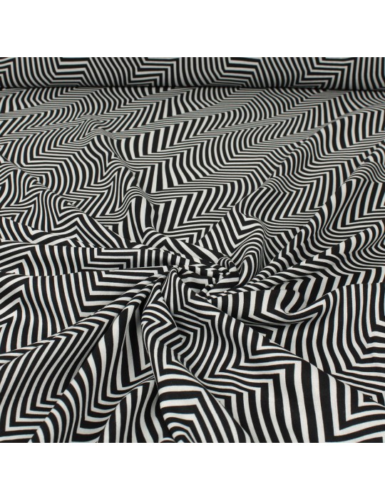 Tissu viscose imprimé zigzags blanc/noir