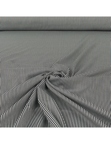 Tissu viscose imprimé rayures fines blanc/noir