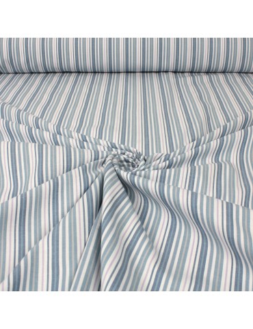 Tissu cretonne imprimé rayures bleu blanc