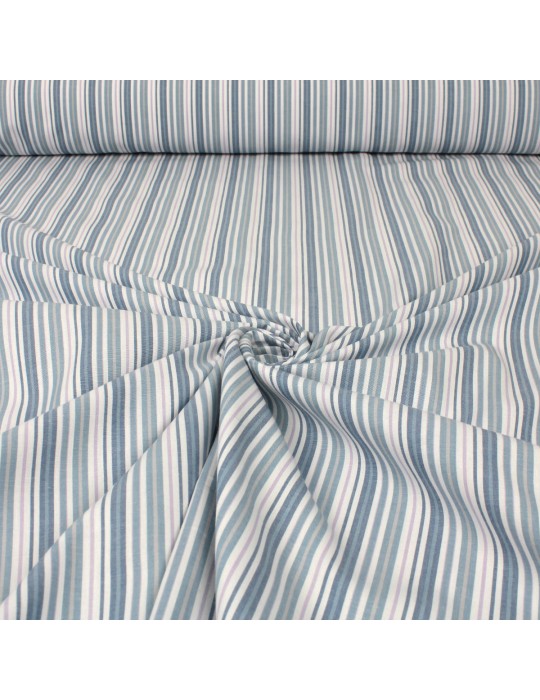 Tissu cretonne imprimé rayures bleu blanc