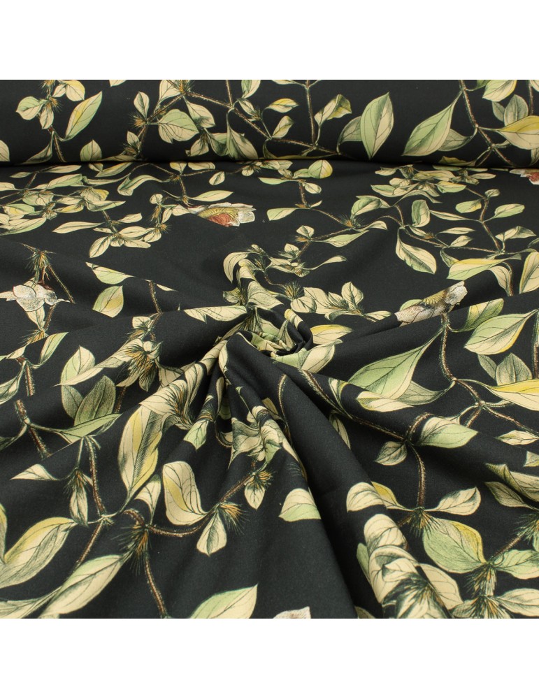 Tissu coton/viscose imprimé floral noir Tissu coton/viscose imprimé floral noir
