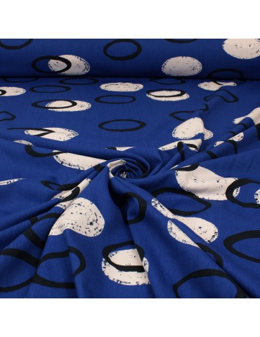 Tissu coton/viscose imprimé ovales bleu