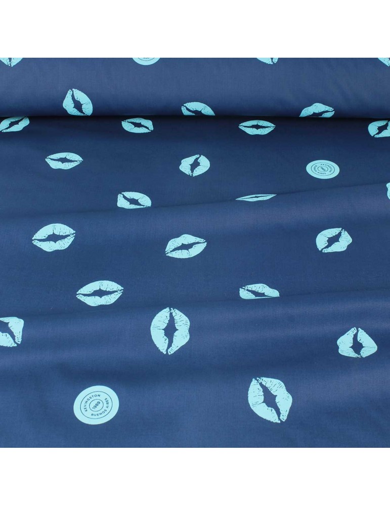 Tissu Cretonne imprimé bouche bleu Tissu Cretonne imprimé bouche bleu