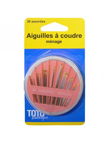 Lot de 30 aiguilles à coudre ménage assorties