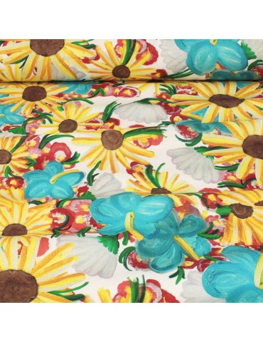 Tissu cretonne peinture florale multicolore