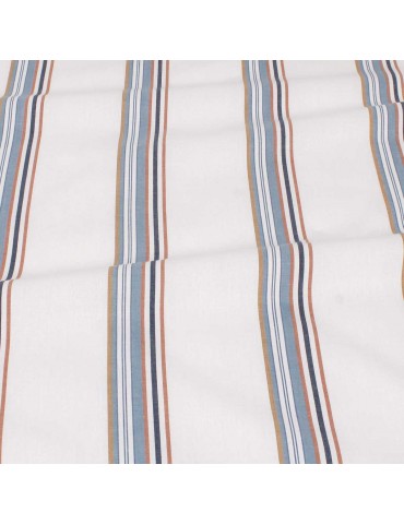 Tissu cretonne imprimé bandes blanc