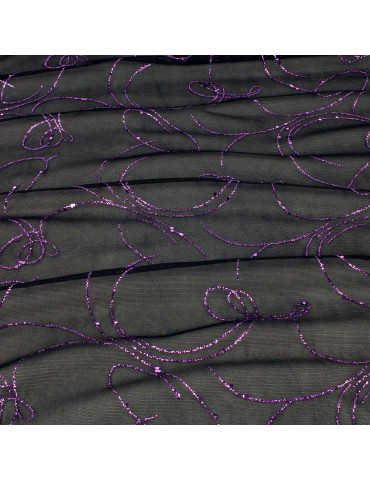 Tissu résille paillettes violet/noir