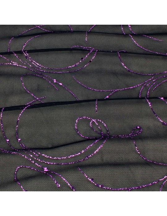 Tissu résille paillettes violet/noir