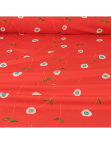Tissu viscose imprimé fleurs rouge