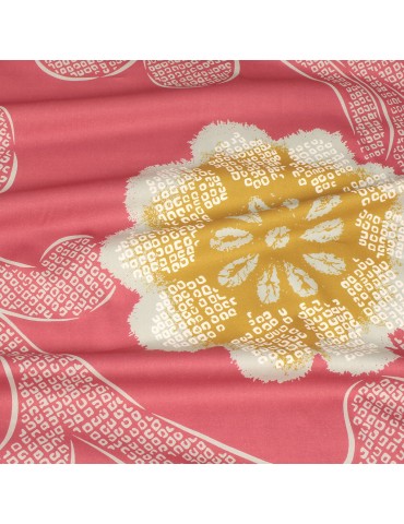 Tissu cretonne imprimé grandes fleurs rose