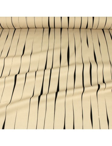Tissu cretonne imprimé rayures ondulées beige