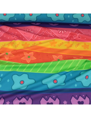 Tissu cretonne imprimé fleurs géométrique multicolore