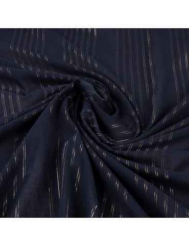 Tissu voile de coton rayé marine