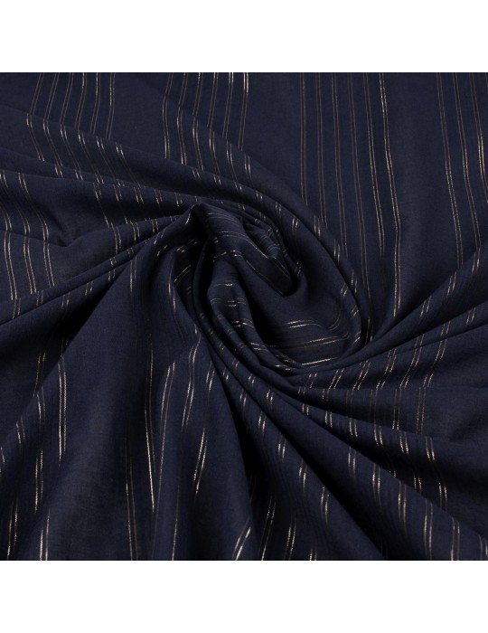 Tissu voile de coton rayé marine