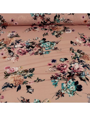 Tissu jersey imprimé oeillets rose