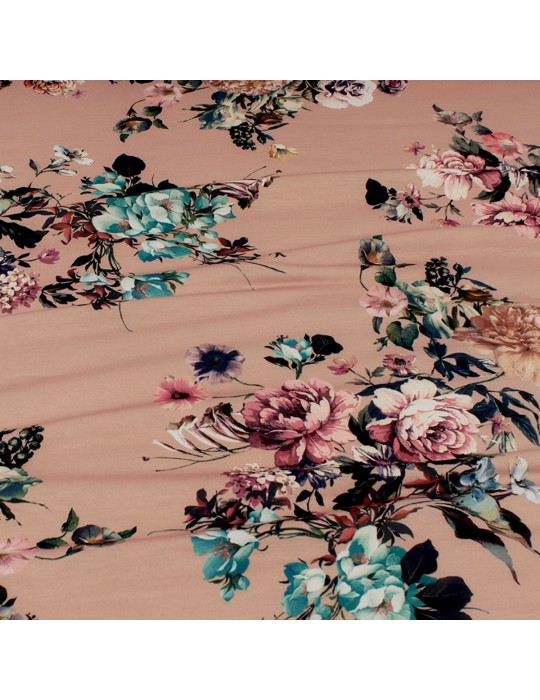 Tissu jersey imprimé oeillets rose