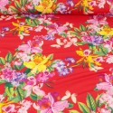 Tissu jersey imprimé fleurs rouge
