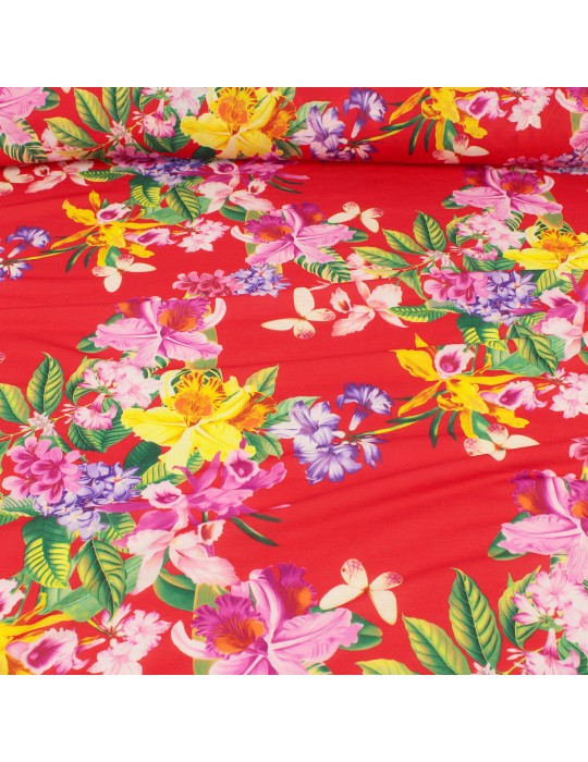 Tissu jersey imprimé fleurs rouge