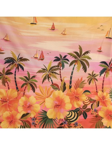 Tissu cretonne imprimé paysage tropical jaune