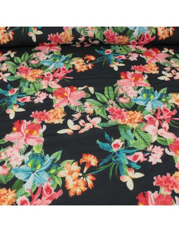 Tissu jersey imprimé papillon noir/orange