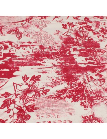Tissu jersey imprimé asiatique écru/rouge