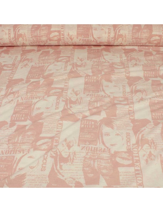 Tissu jersey imprimé fashion rose/écru