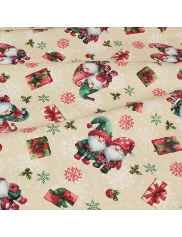 Tissu demi panama lutins de Noël