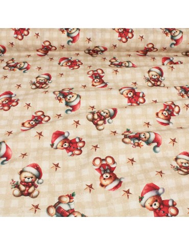Tissu demi panama ourson de Noël