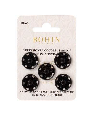 5 boutons pression à coudre noirs 18 mm