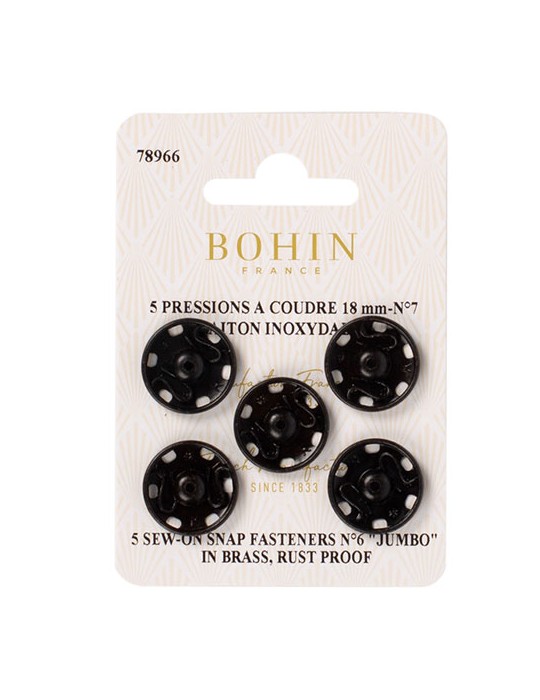5 boutons pression à coudre noirs 18 mm