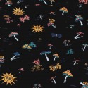 Tissu viscose imprimé champignons noir
